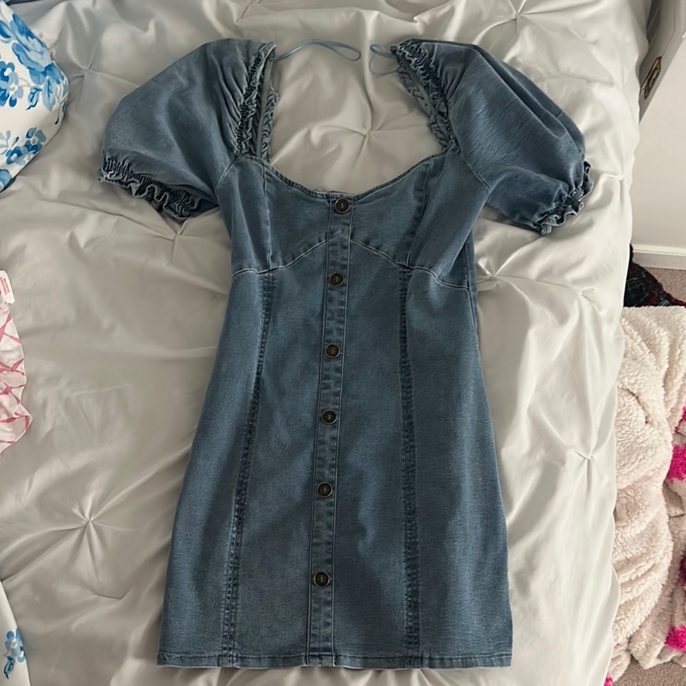 Altar'd State Blue Puff Sleeve Mini Dress